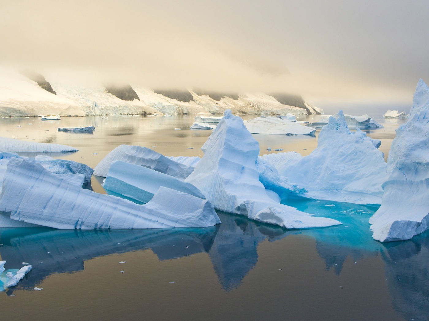 Обломки голубого льда в воде
