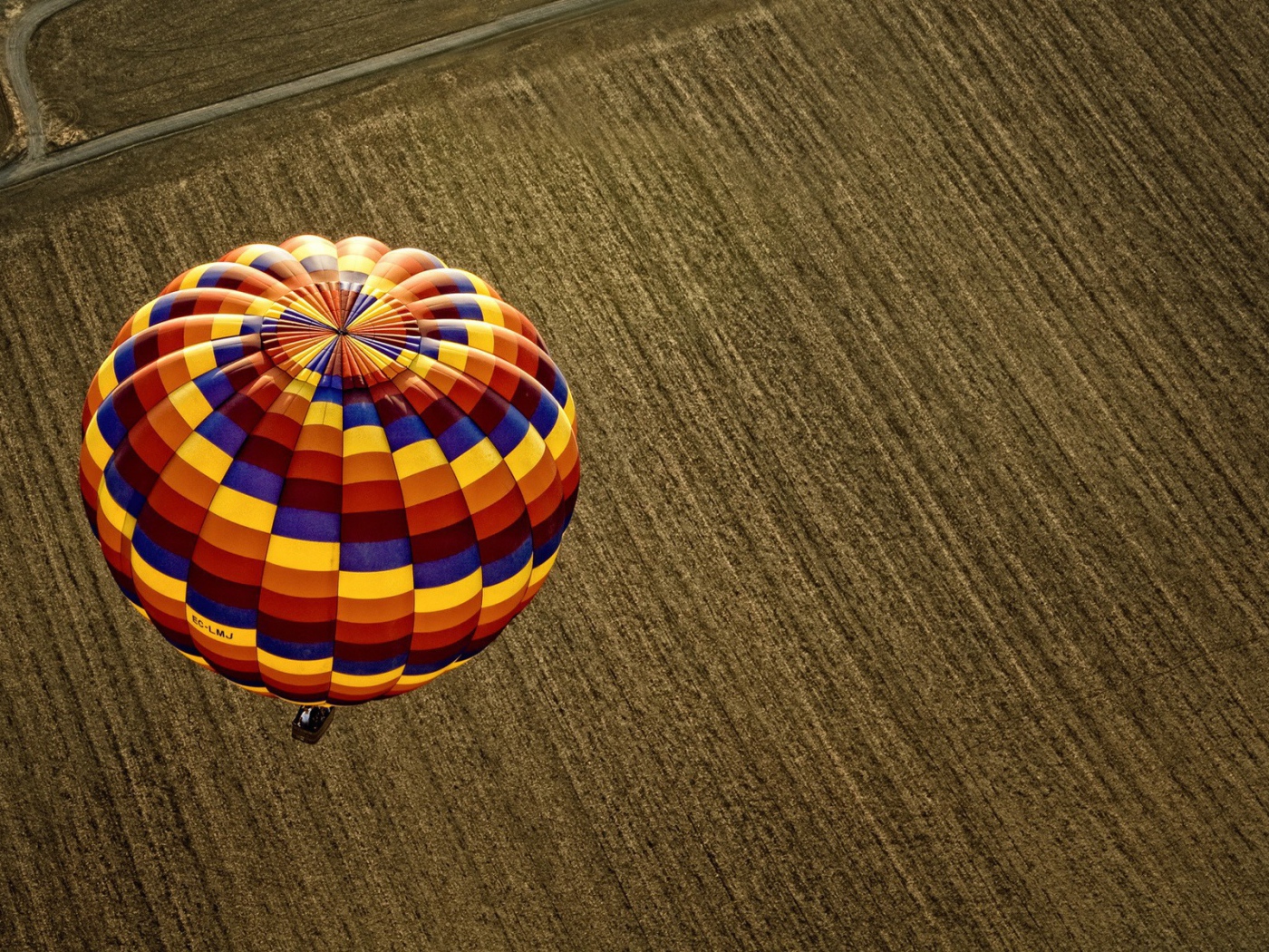 Воздушный шар над вспаханным полем
