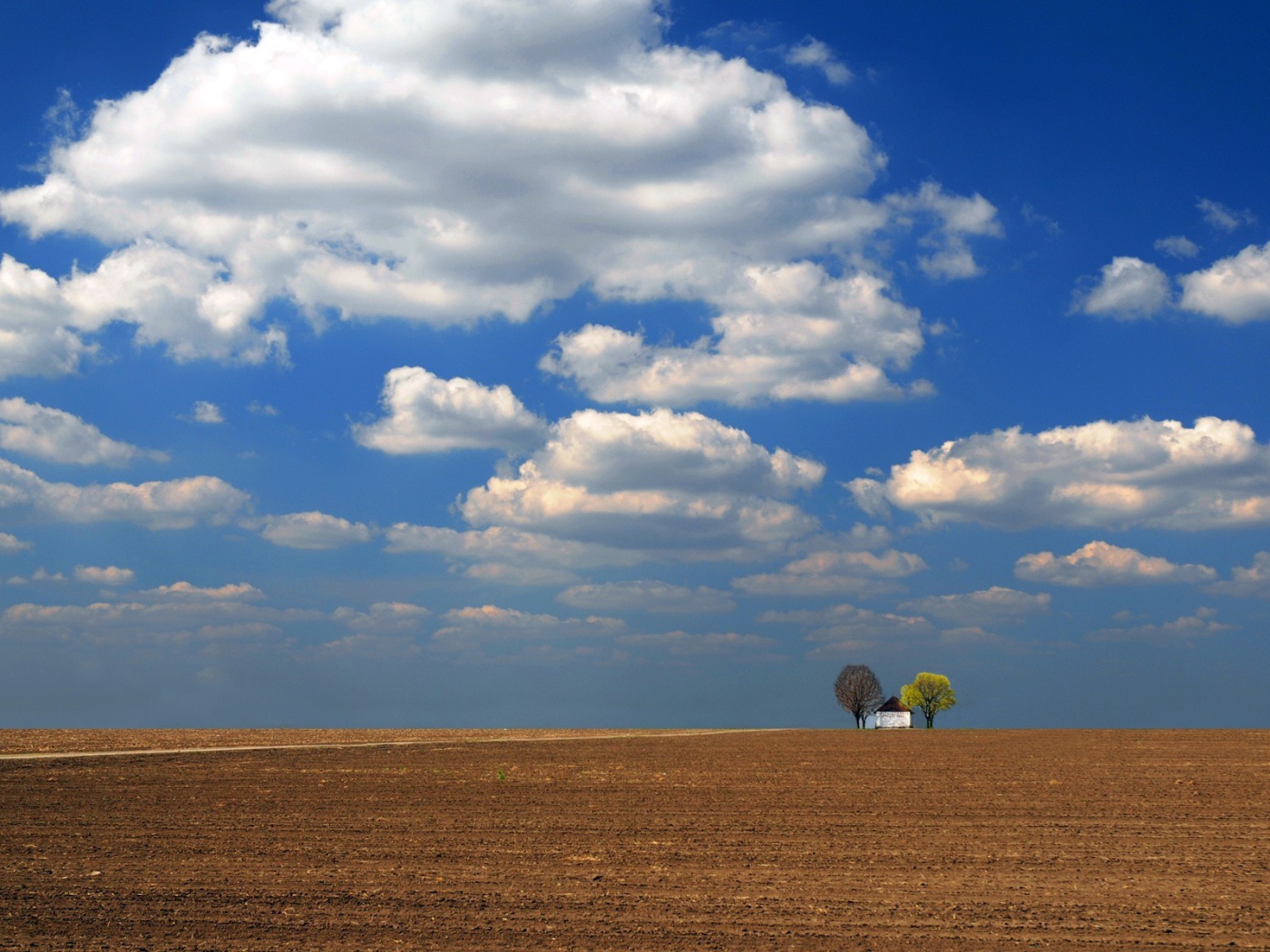 Одинокое строение среди вспаханного поля