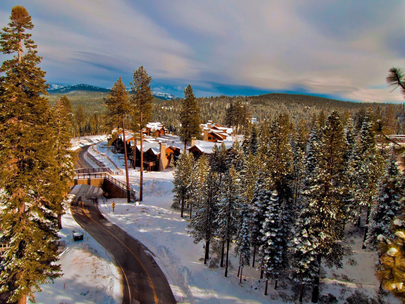 Поселок в зимнем лесу