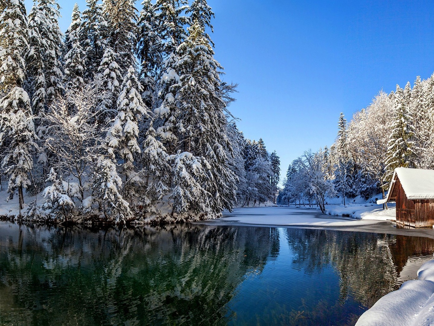 Участок чистой воды на зимней реке