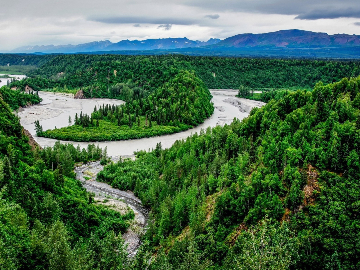 Ручей впадает в реку среди тундры