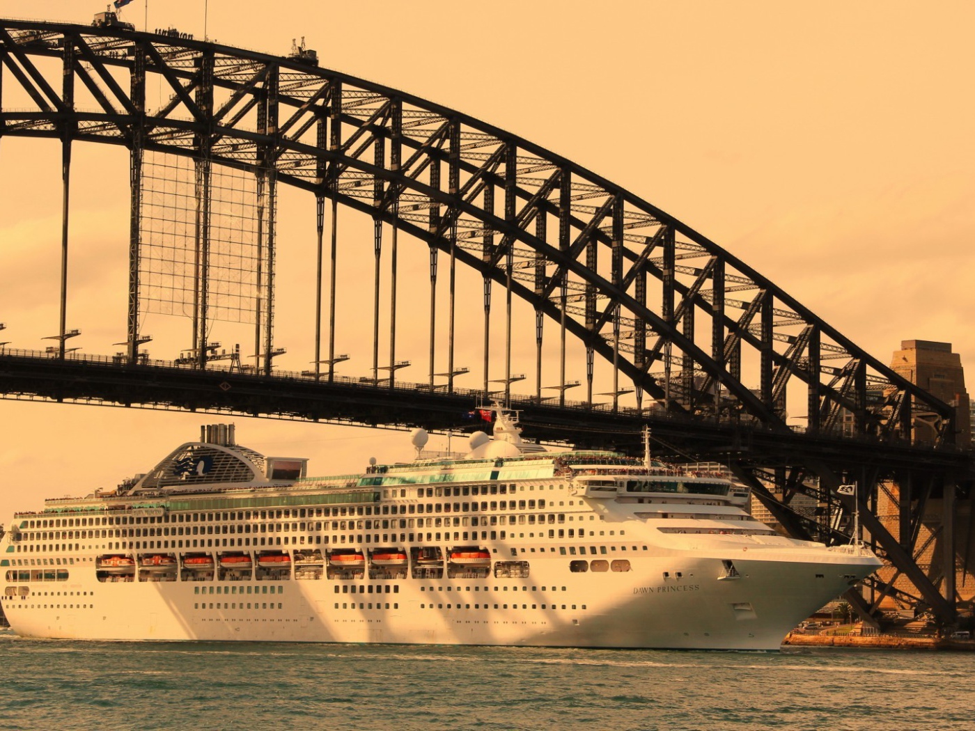 Круизный лайнер под мостом