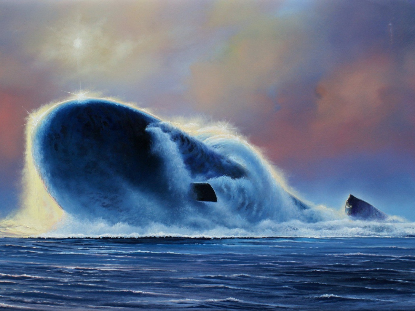 Подводная лодка поднимается на поверхность