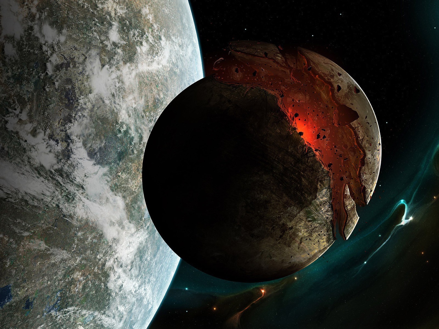 Небольшая луна раскололась на две половины