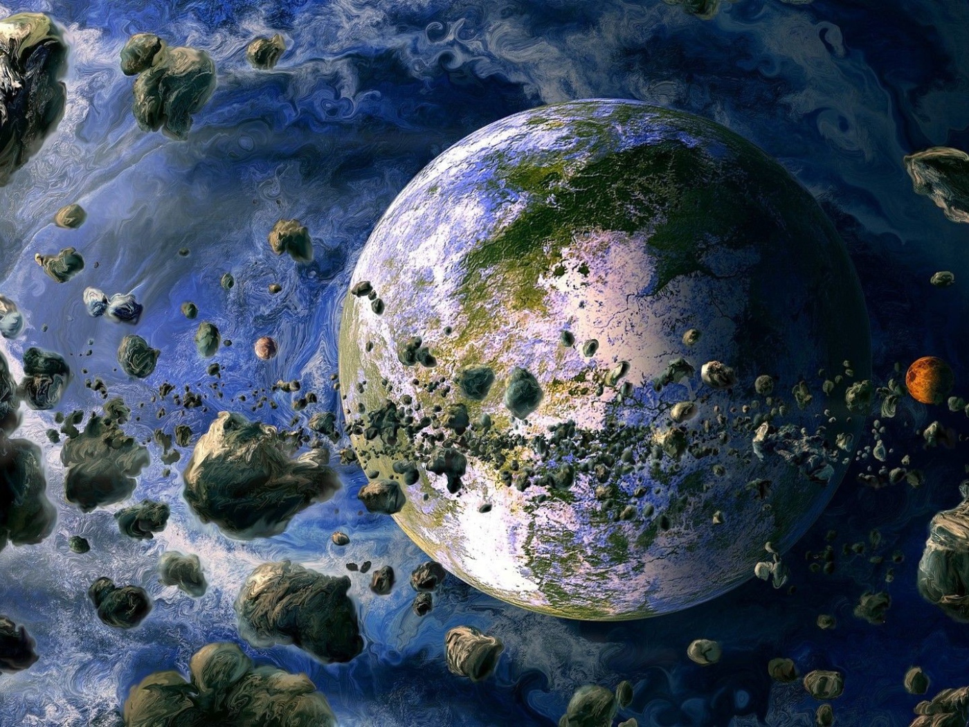 Земля в окружении обломков спутника