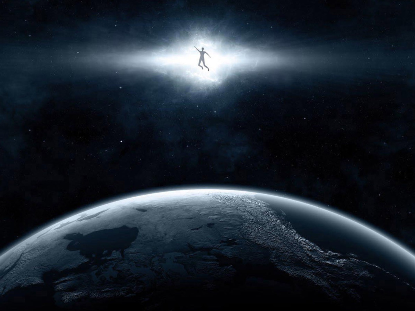 Человек в луче над планетой