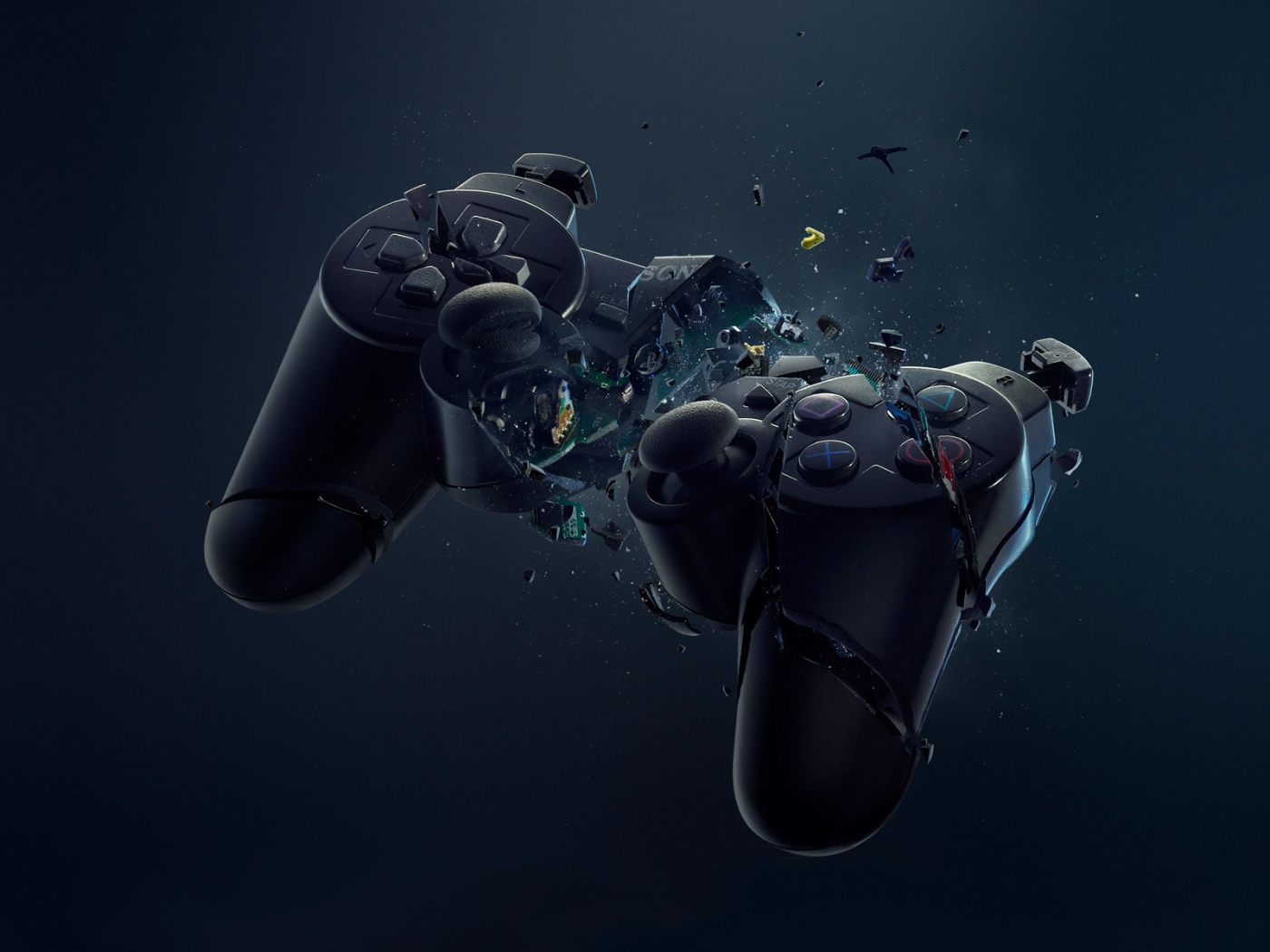 Разбитый на две части пульт от PlayStation