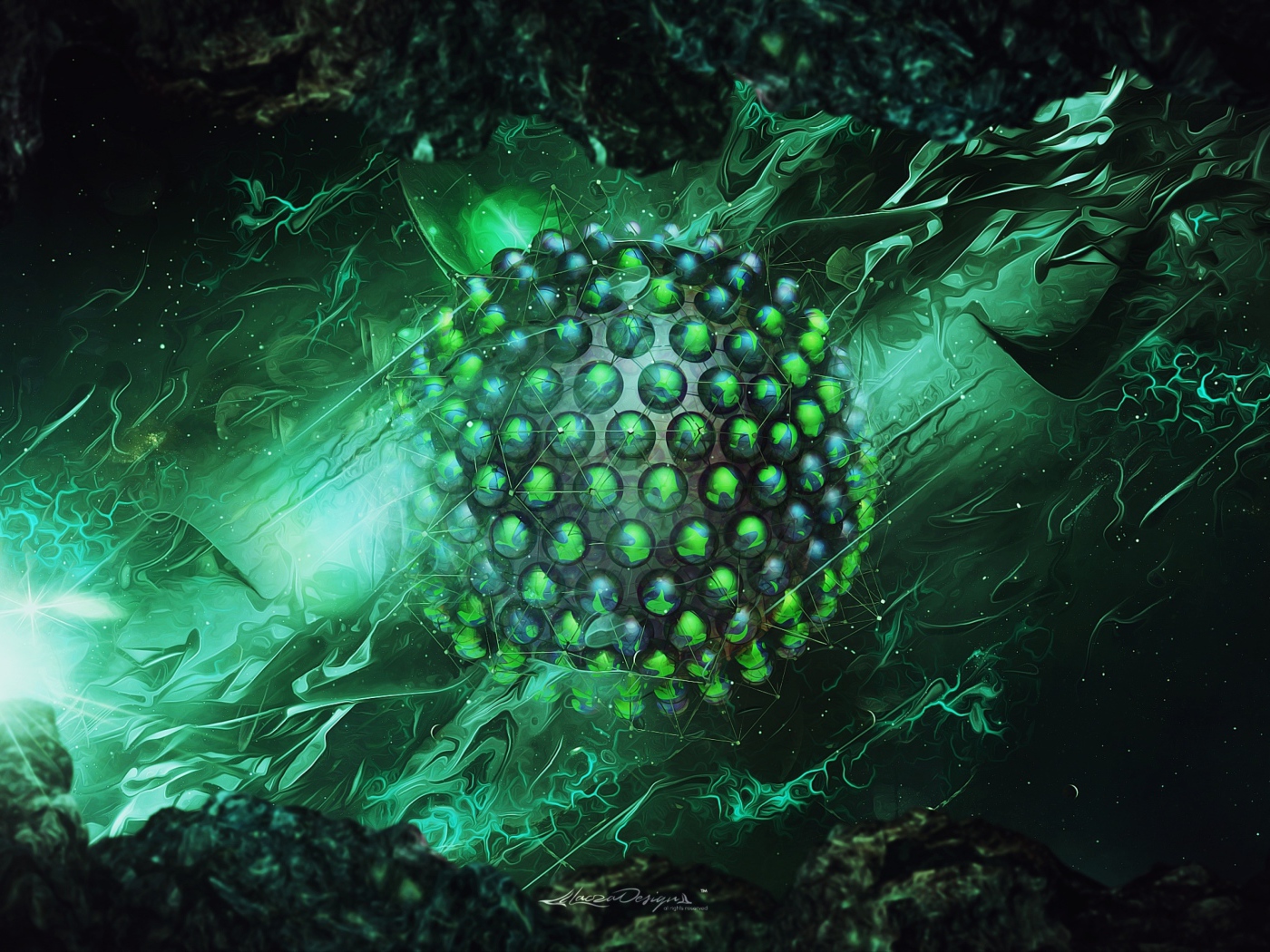 Зеленая сфера рендеринг, абстракция 