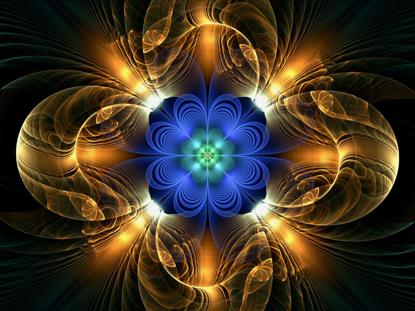 Желто голубой абстрактный фрактальный цветок 