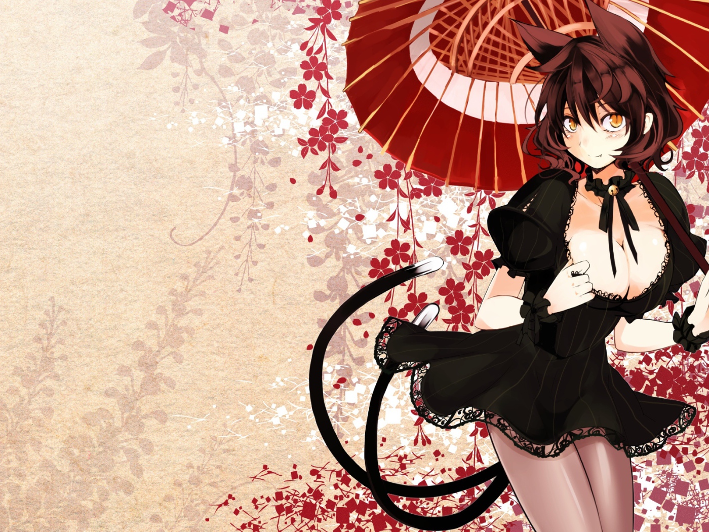 Девушка кошка под зонтом аниме 