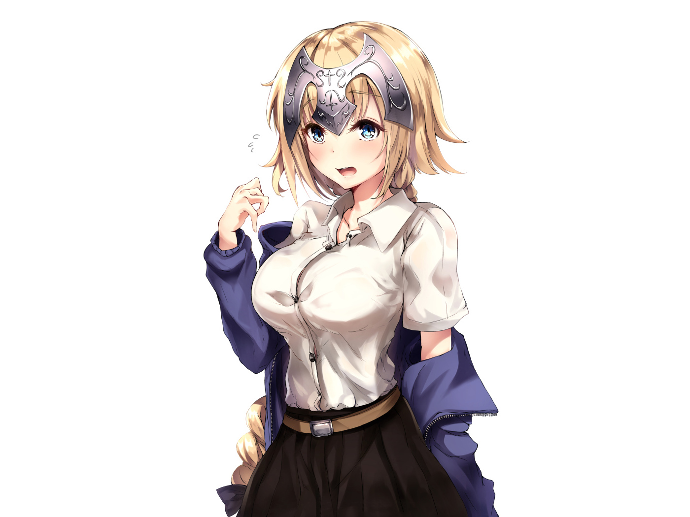 Девушка в костюме на белом фоне аниме Судьба. Апокриф