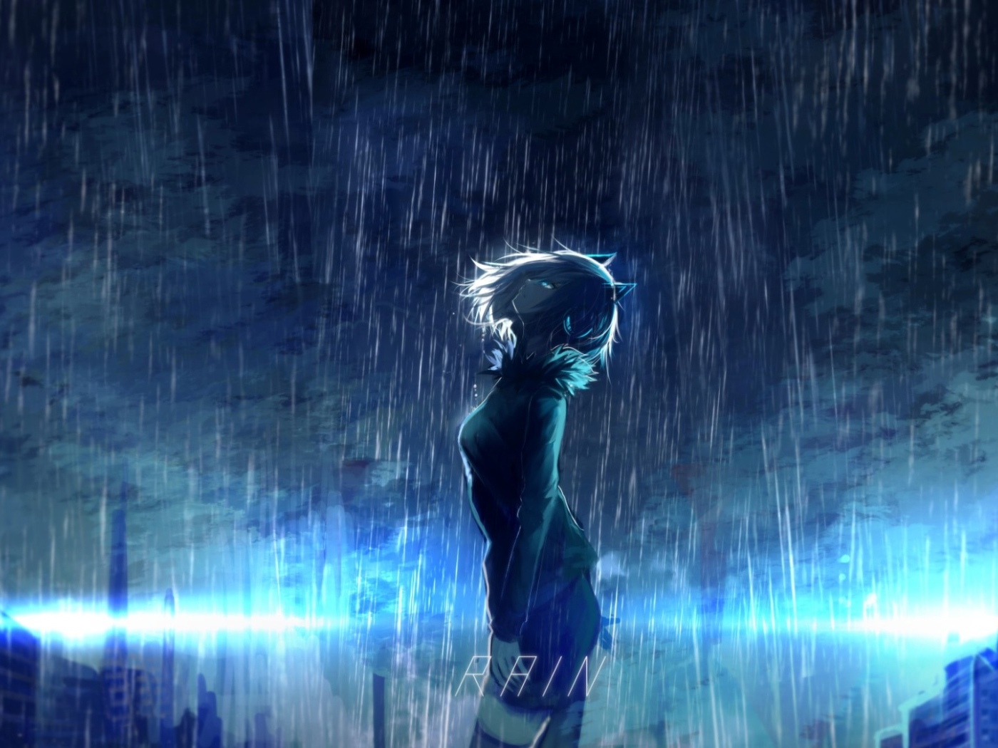Девушка аниме под дождем 