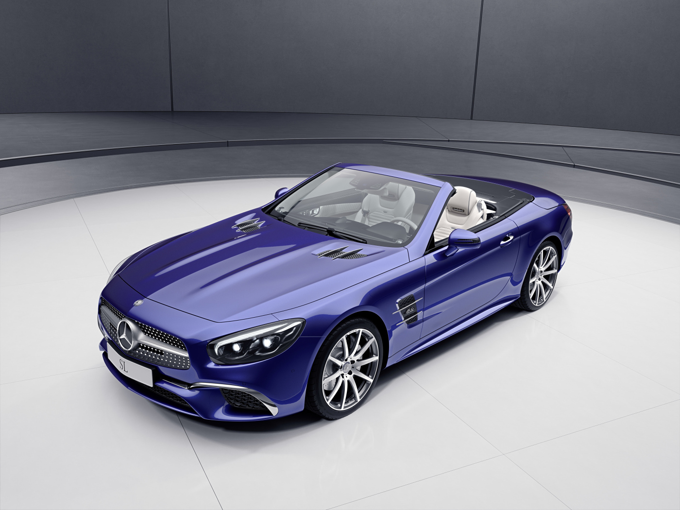 Синий кабриолет Mercedes-Benz SL-Klasse, 2017 