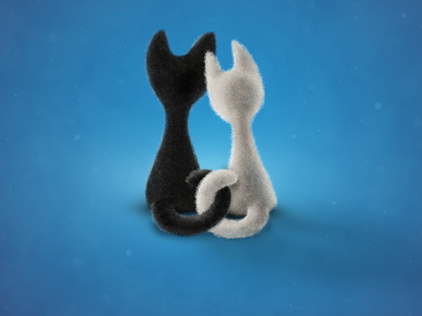 Влюбленные коты на синем фоне 