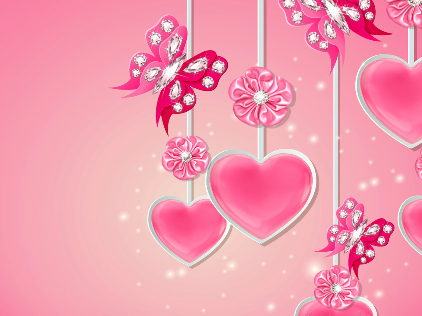 Розовые сердечки с алмазами 