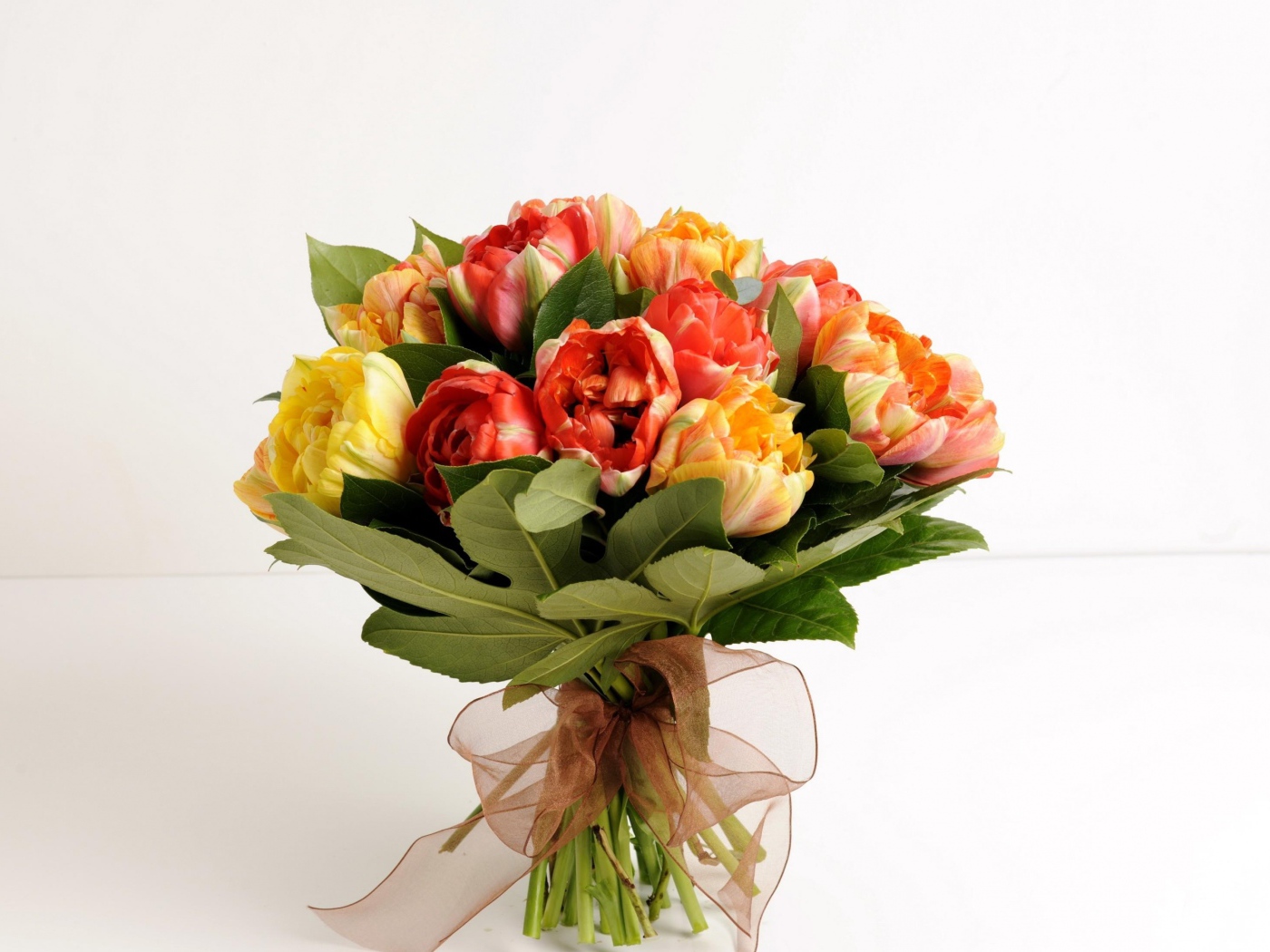 Красивый букет тюльпанов на белом фоне