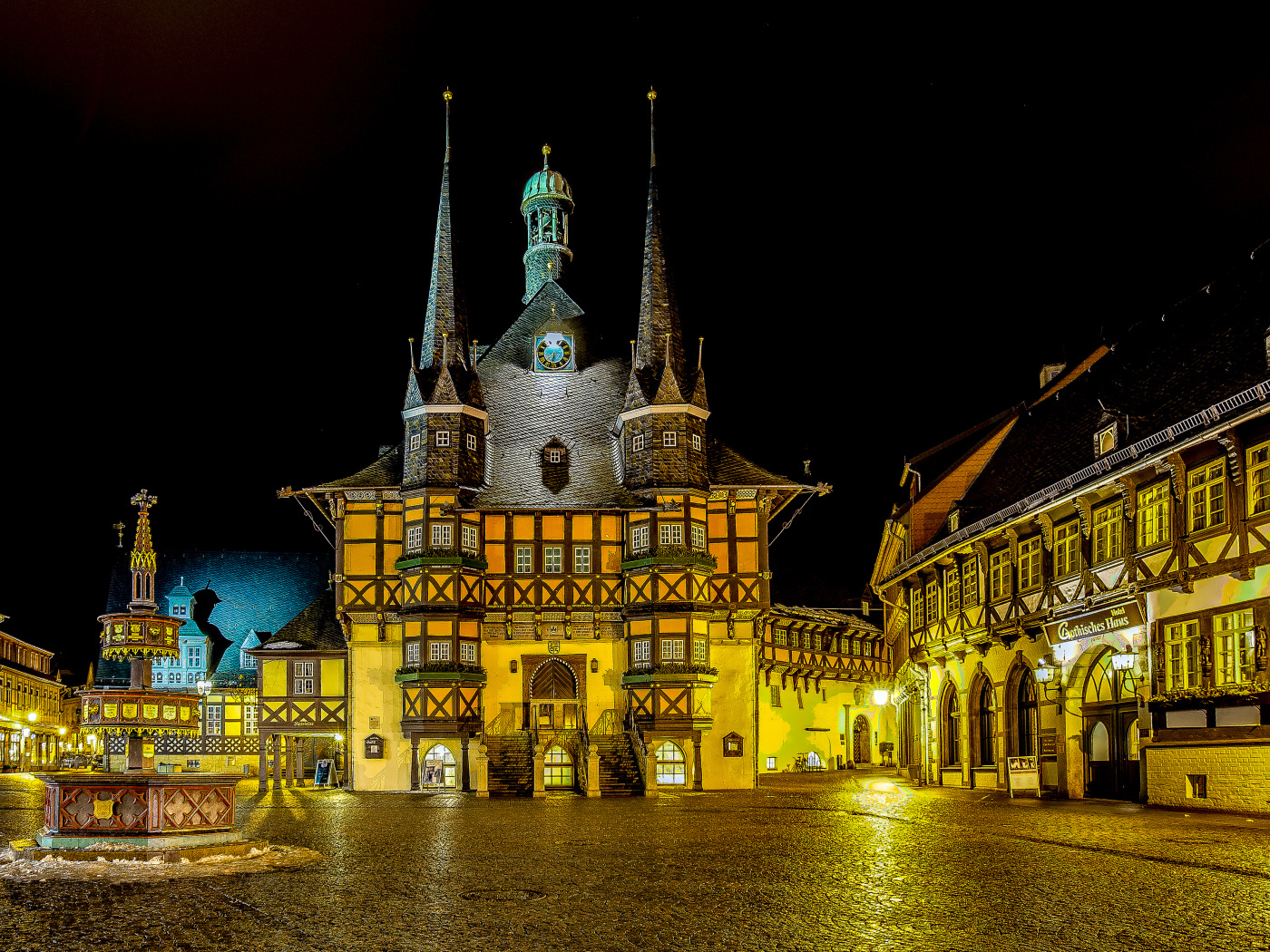 Beautiful house in Wernigerode at night, Germany
