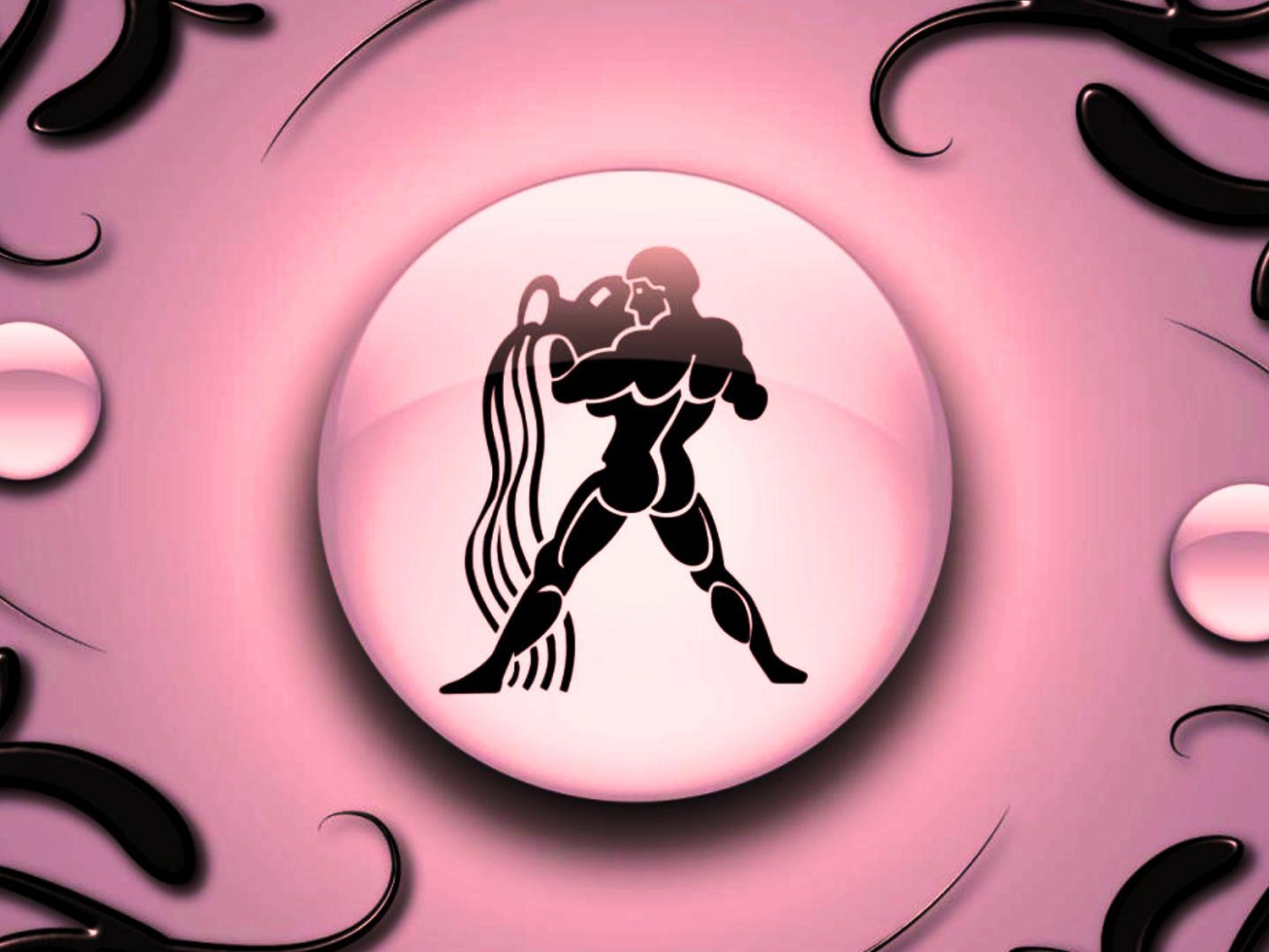 Знак зодиака Водолей на  розовом фоне с чёрным орнаментом 