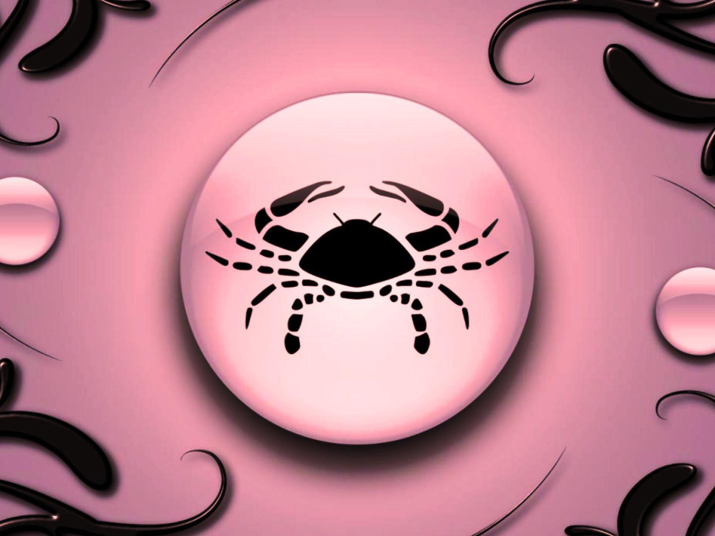 Знак зодиака Рак на  розовом фоне с чёрным орнаментом 