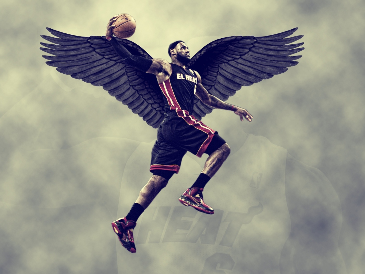 Баскетболист Леброн Джеймс с крыльями 