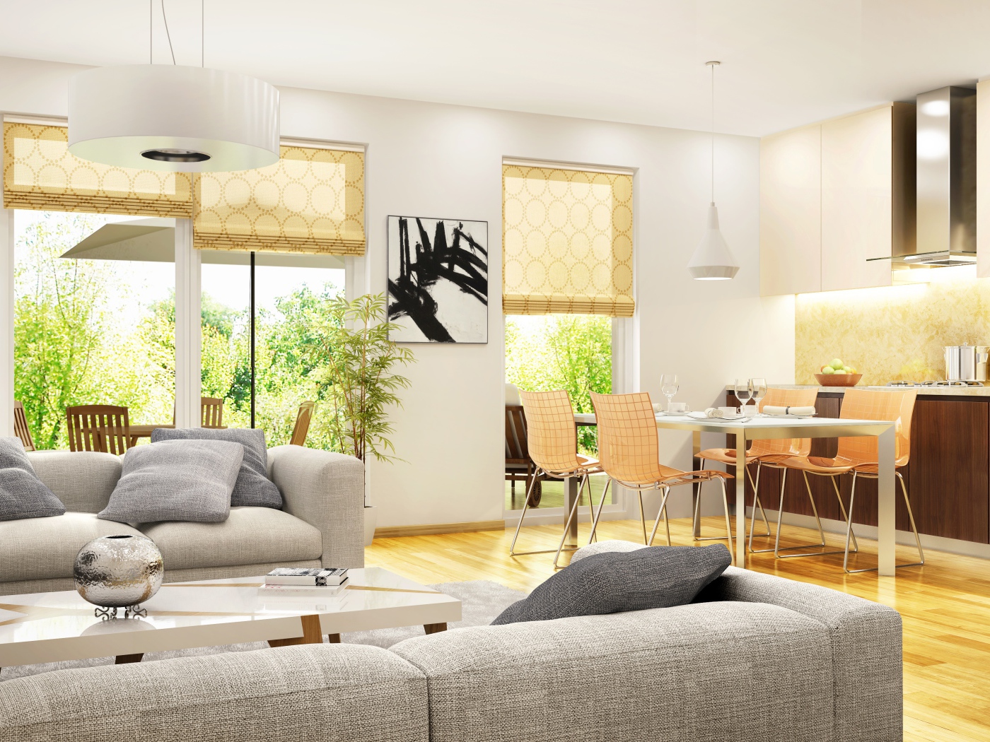 Столовая комната с диванами и большим телевизором