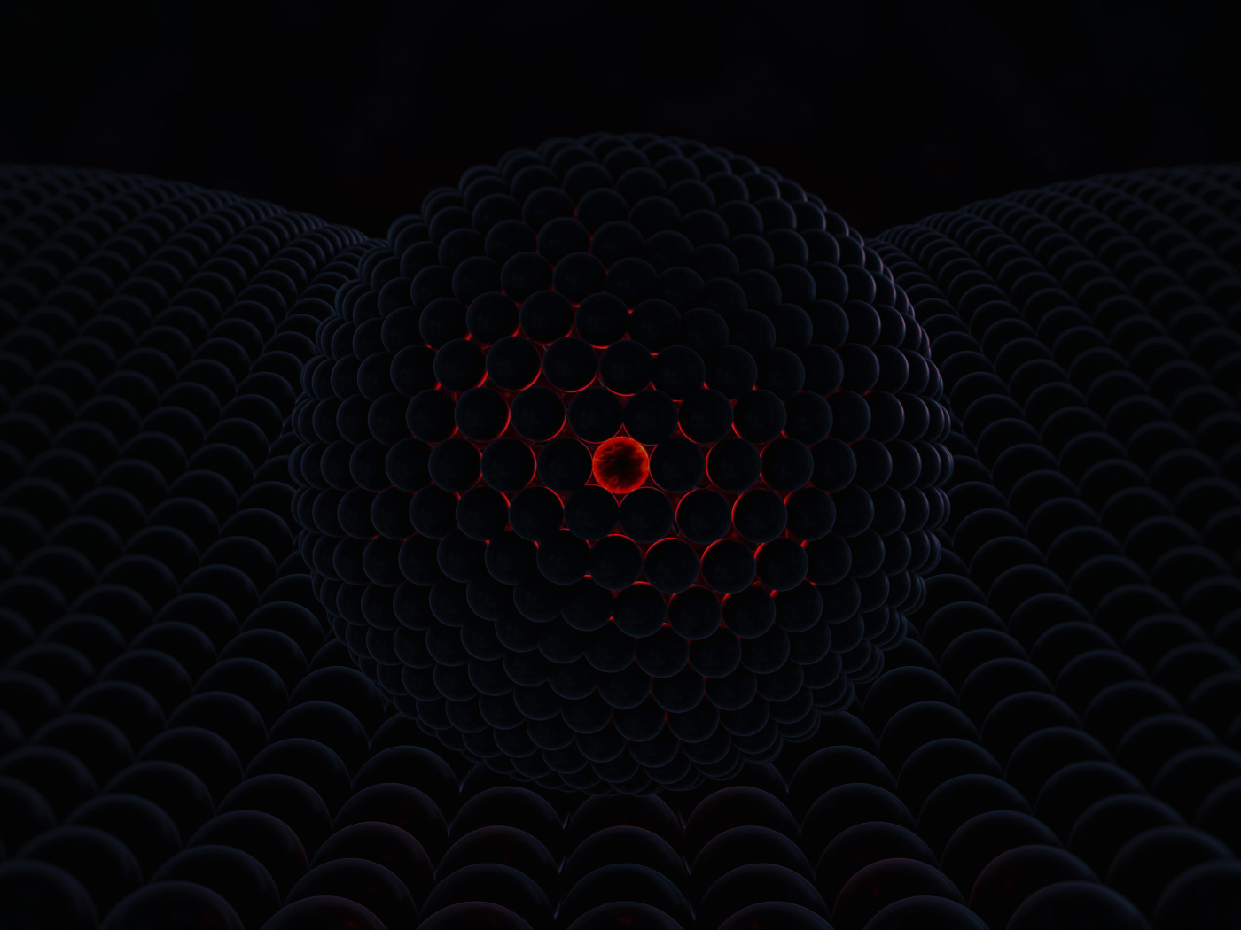 Черный шар со светящимся центром на черной поверхности 3д графика