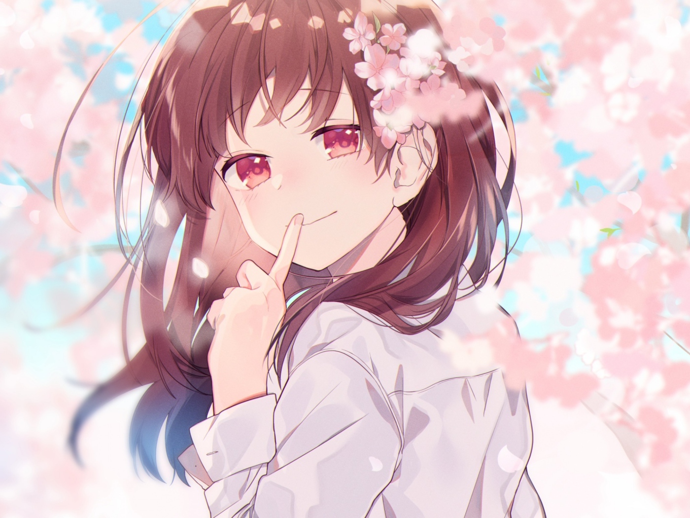 Anime girl with sakura flowers in her hair
