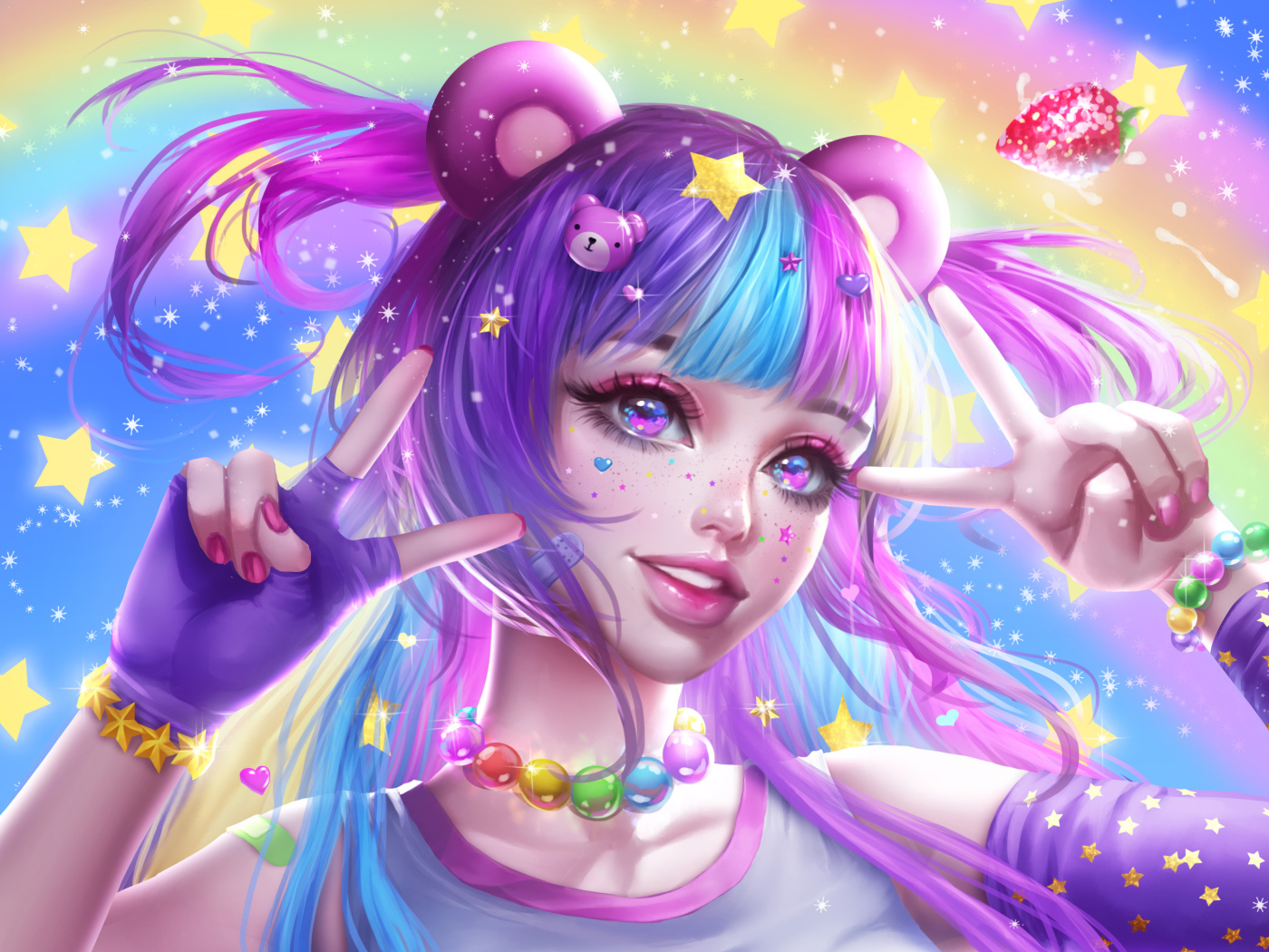 Яркая девушка аниме с фиолетовыми волосами