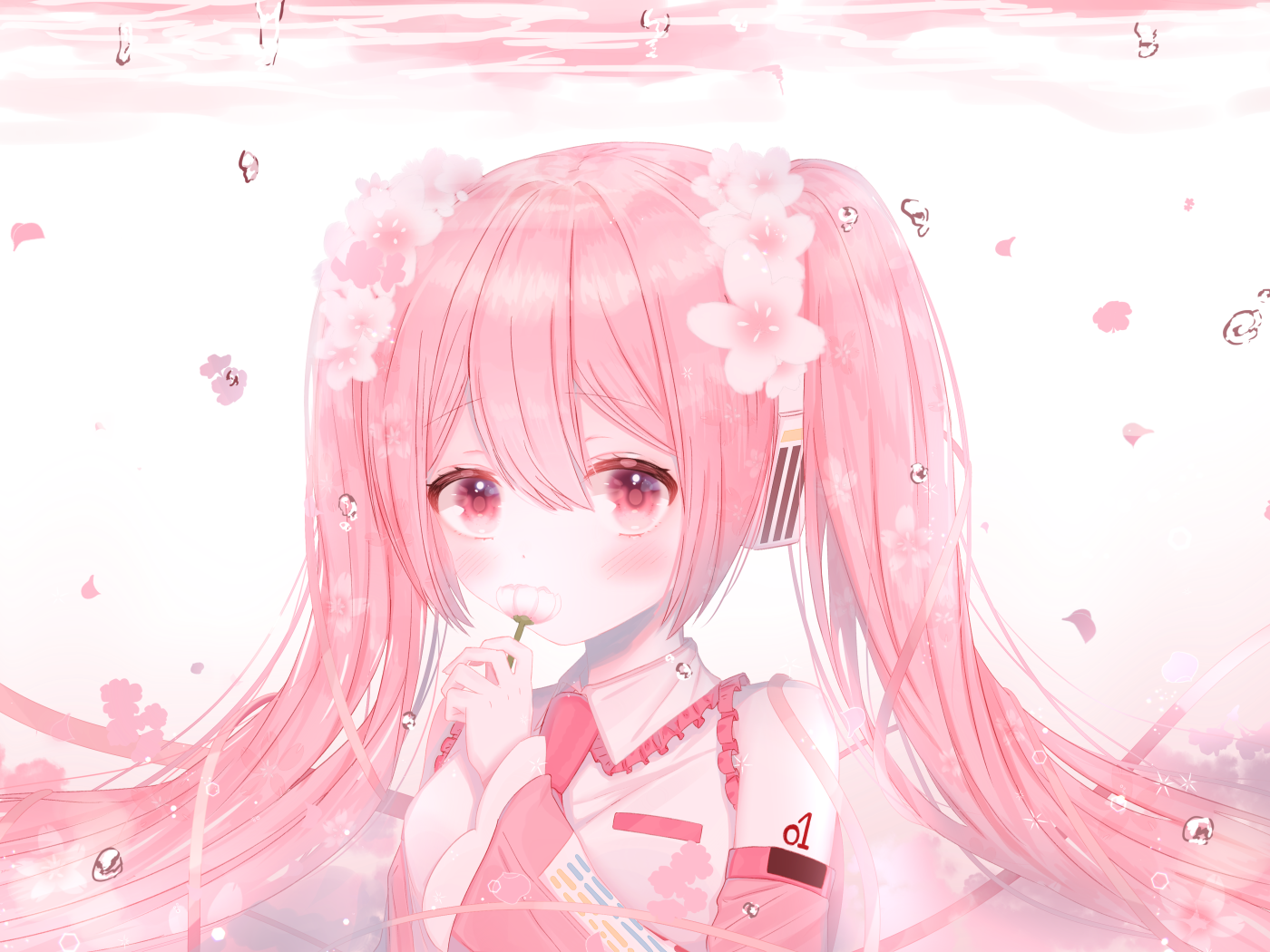 Девушка Сакура Мику с розовыми волосами аниме Вокалоид