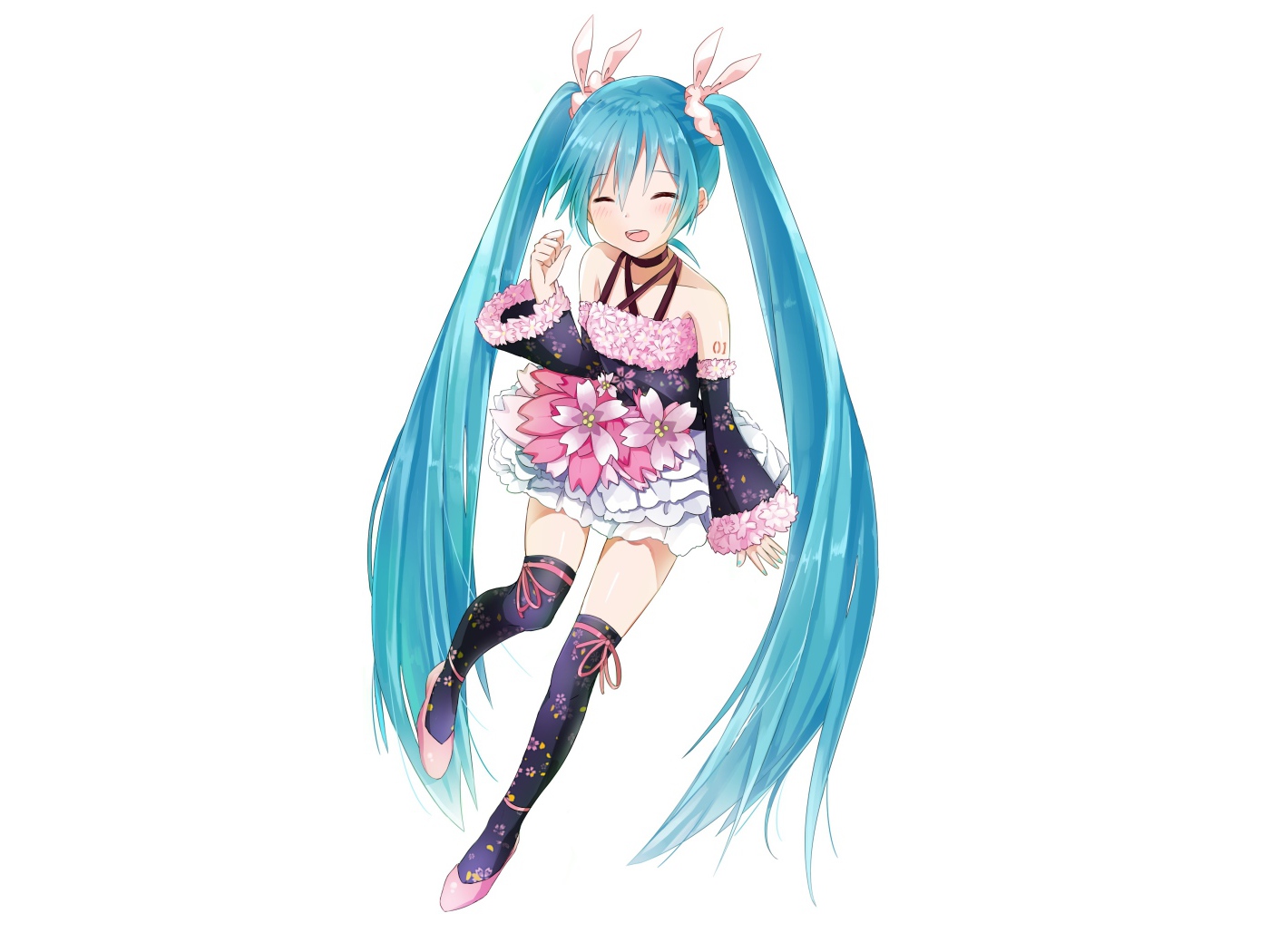 Девочка с голубыми волосами Hatsune Miku аниме Вокалоид 