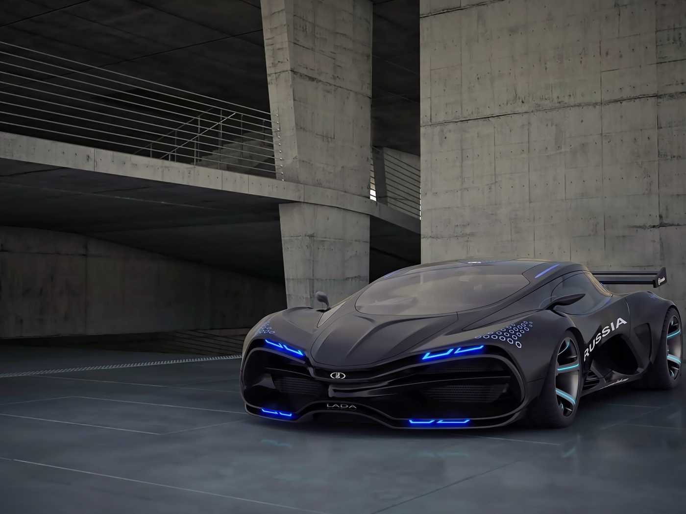 Черный суперкар Lada Raven