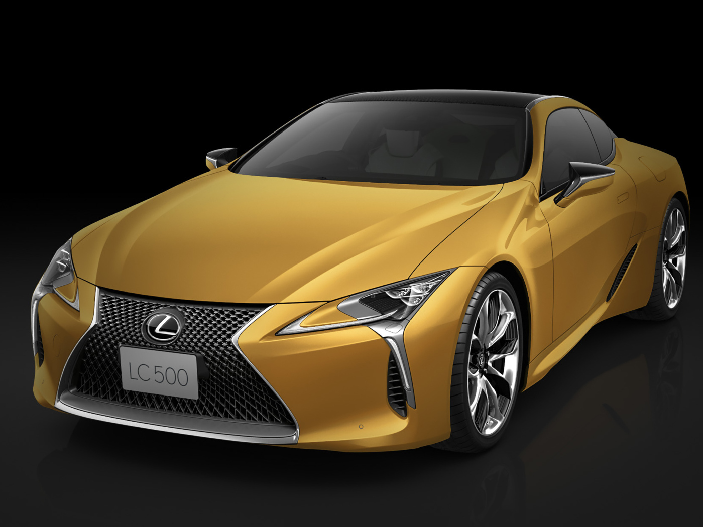 Оранжевый Lexus LC 500 2018 года на черном фоне