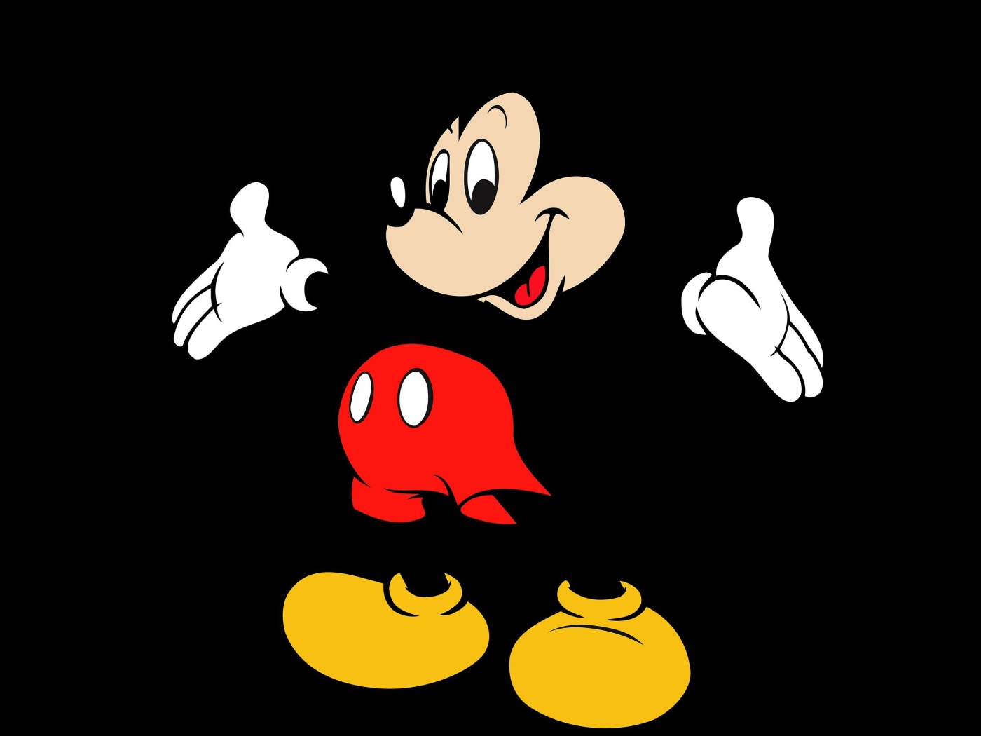 Популярный герой мультфильмов Микки Маус на черном фоне