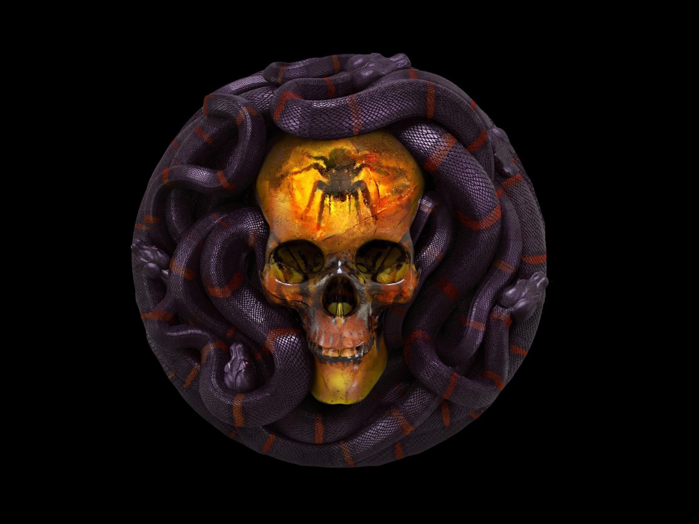 Череп со змеями на черном фоне