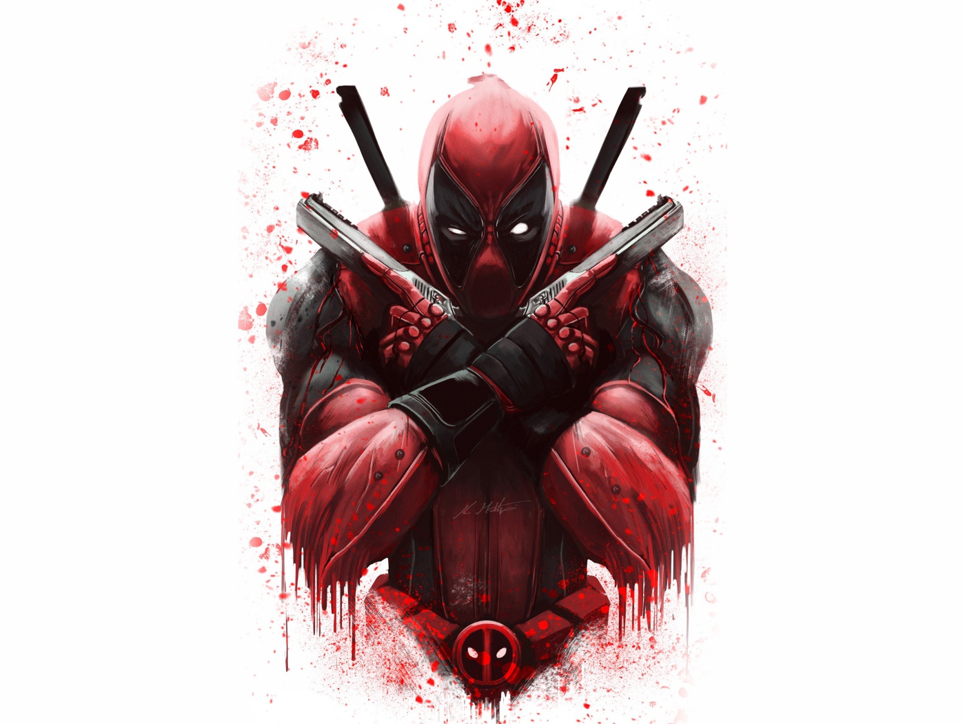 Нарисованный супергерой Дэдпул на белом фоне