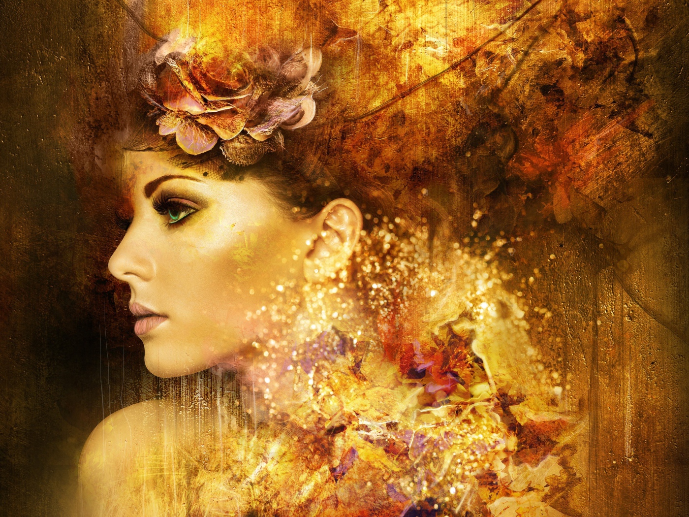 Фантастическая зеленоглазая девушка, лицо в профиль