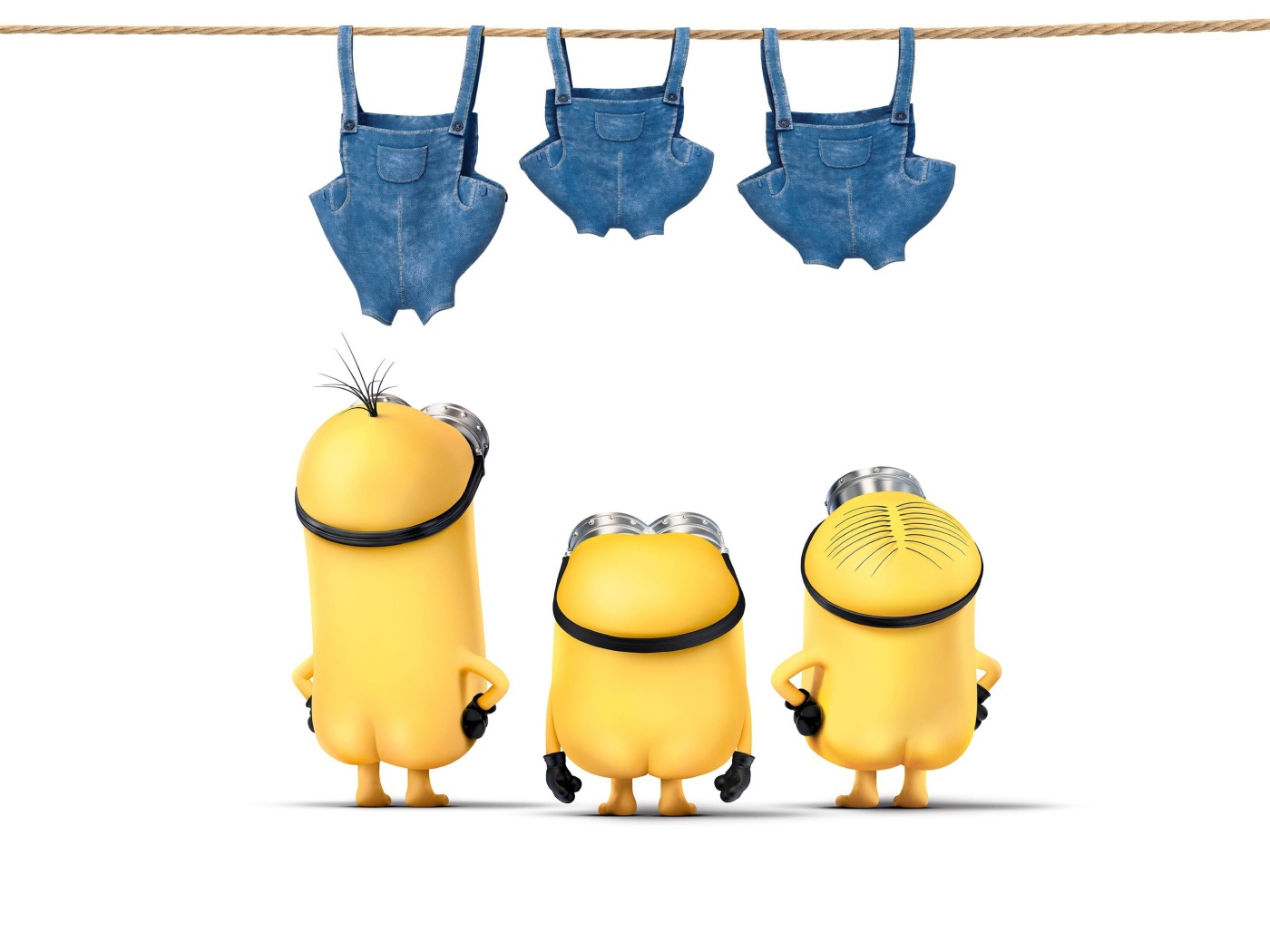Миньоны сушат комбинезоны на веревке