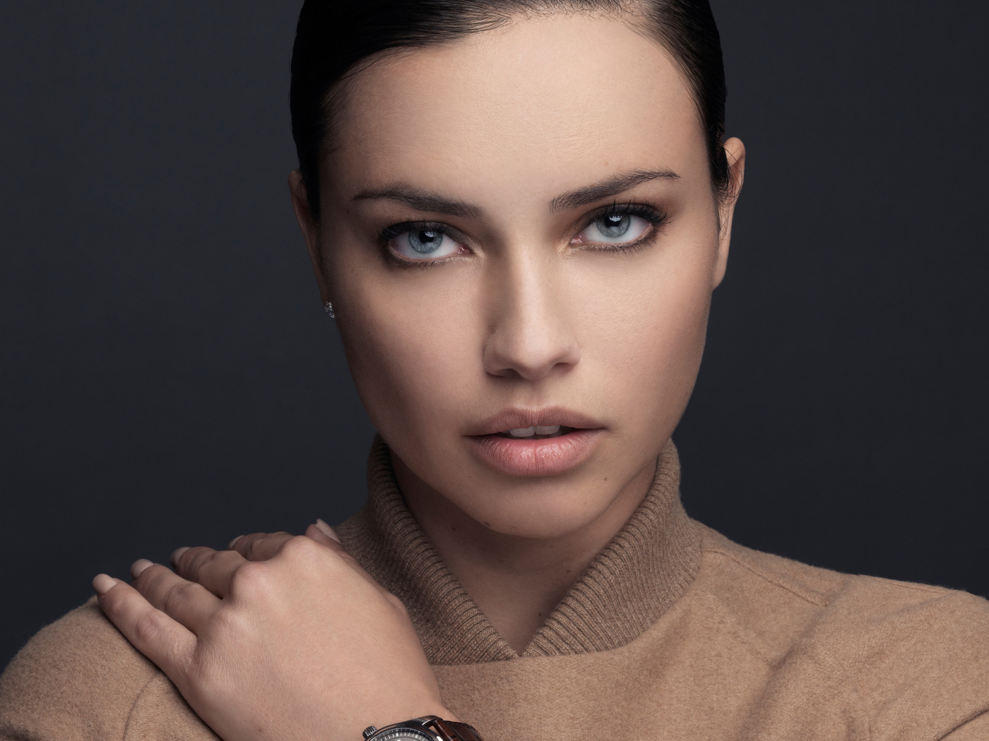 Бразильская супермодель Адриана Лима фото на сером фоне