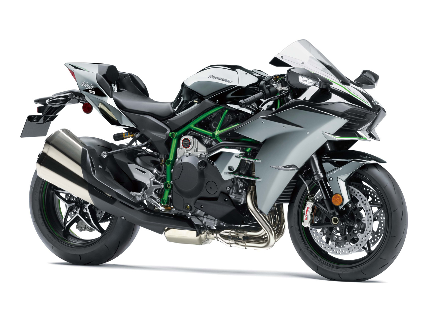Мотоцикл Kawasaki Ninja H2,  2019 на сером фоне