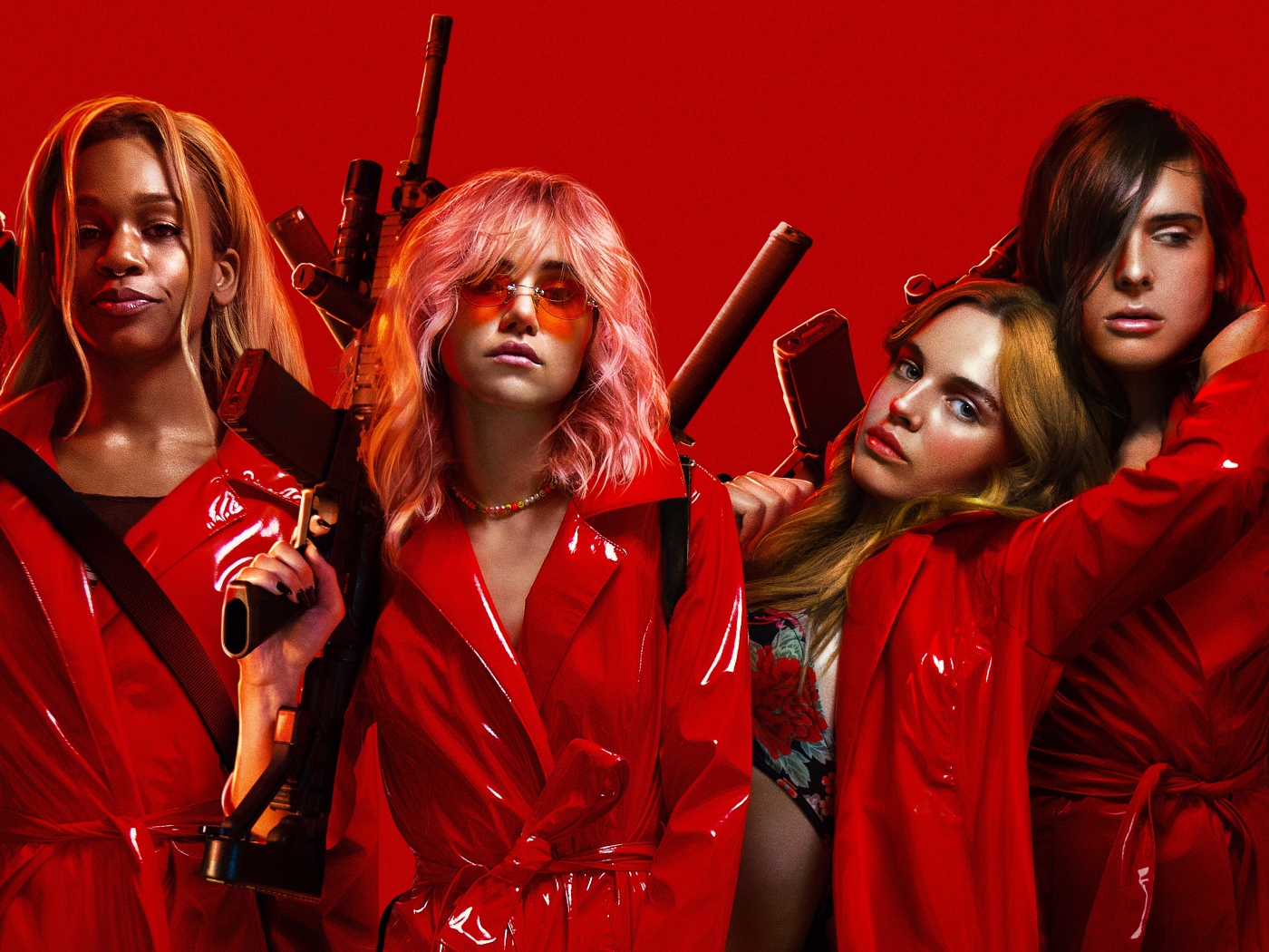 Постер фильма Нация убийц, 2018 на красном фоне