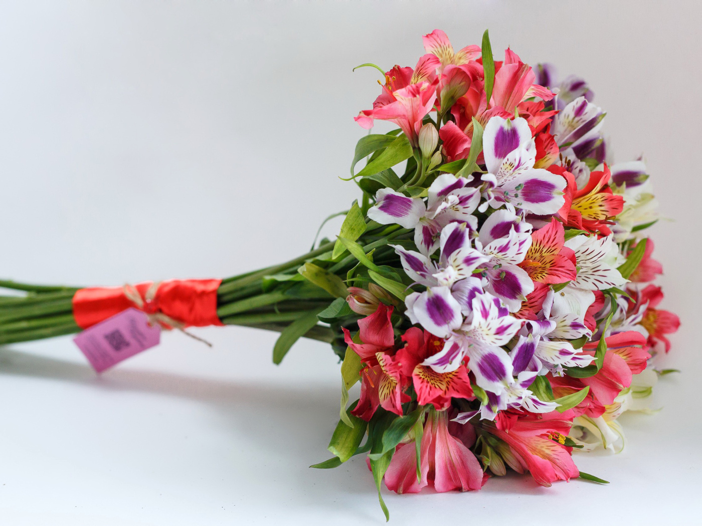 Букет цветов альстромерия на сером фоне 