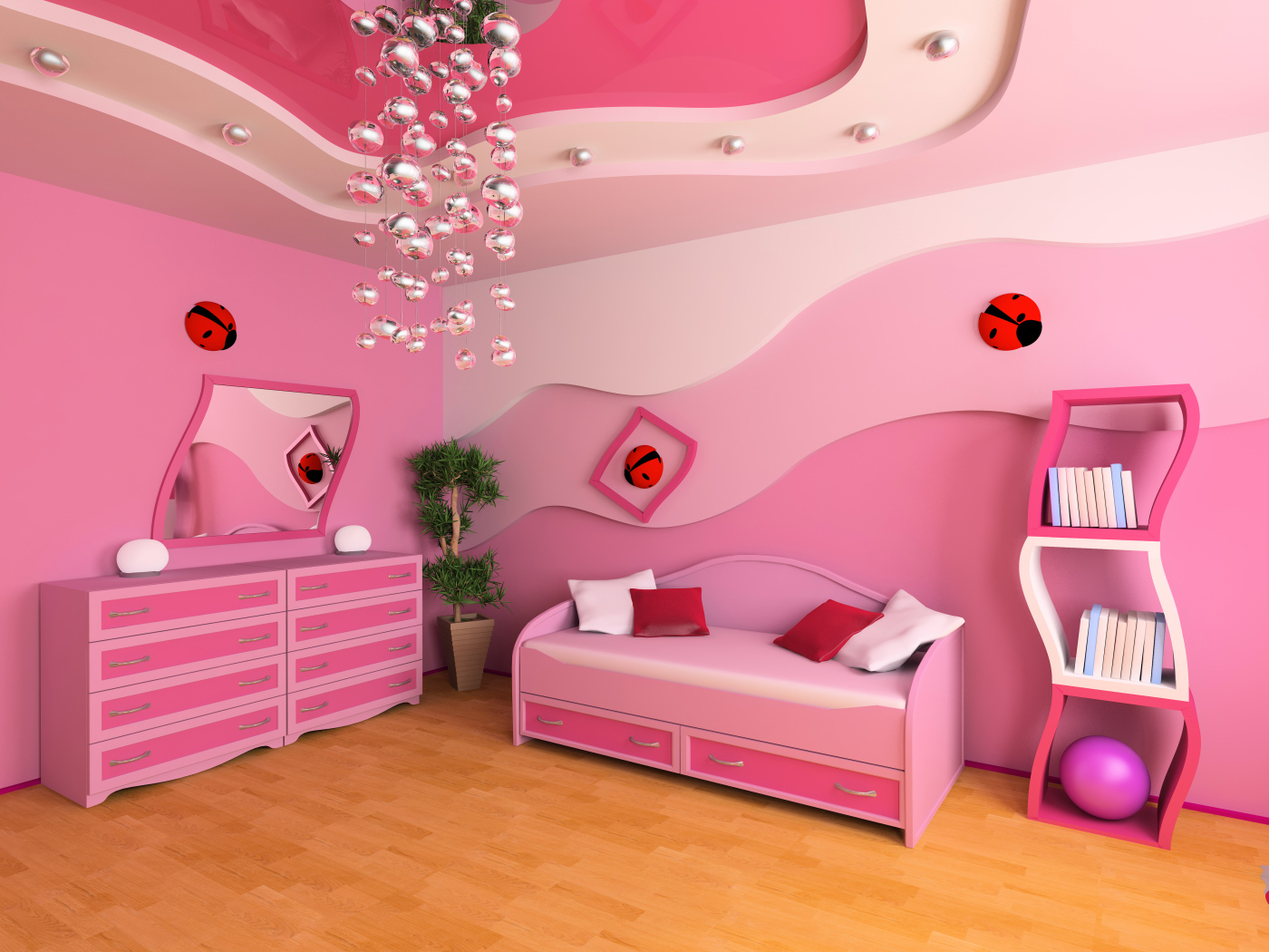 Детская спальная комната в розовом цвете 