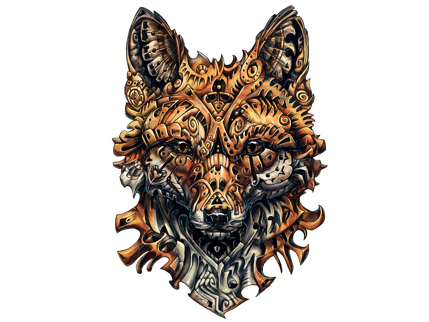 Лиса на белом фоне, татуировка