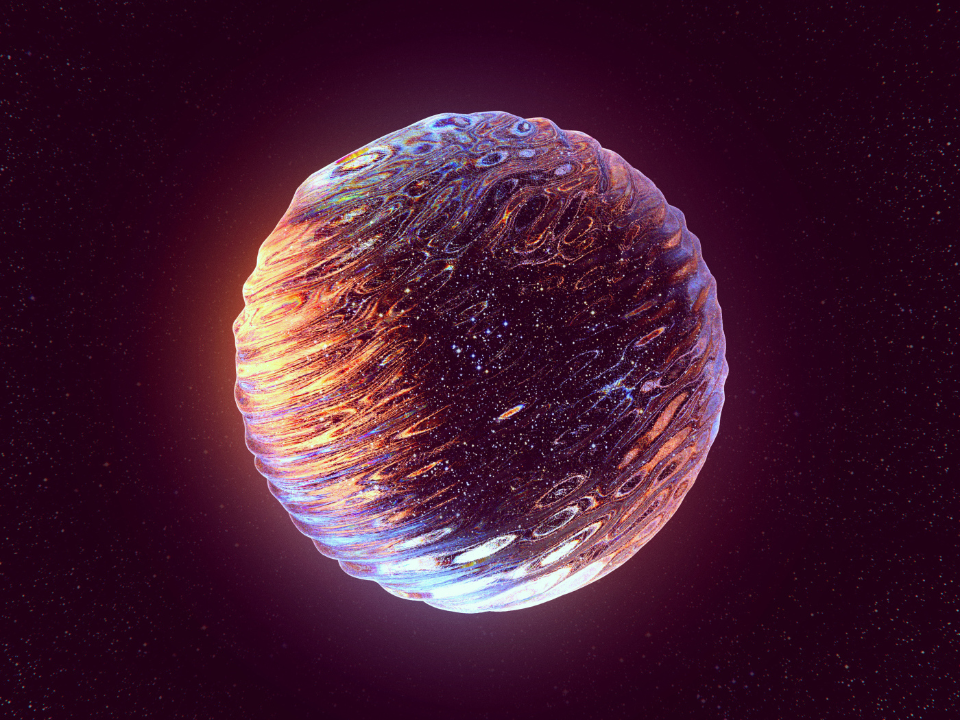 Абстрактная блестящая планета на фоне неба