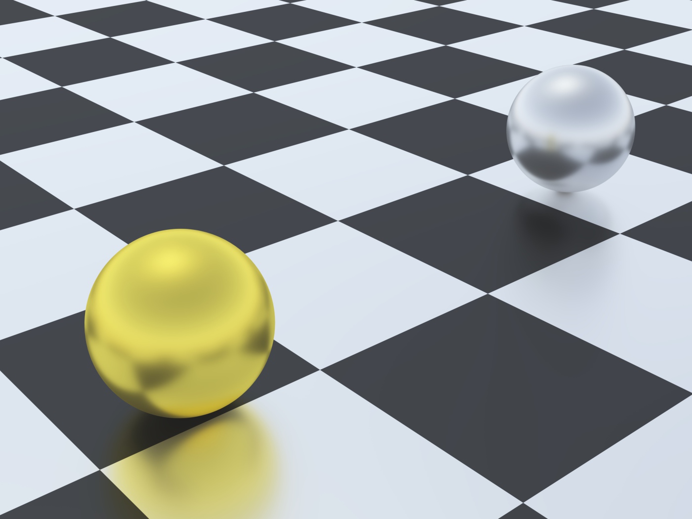 Серебряный и золотой шар на шахматной доске 3д графика