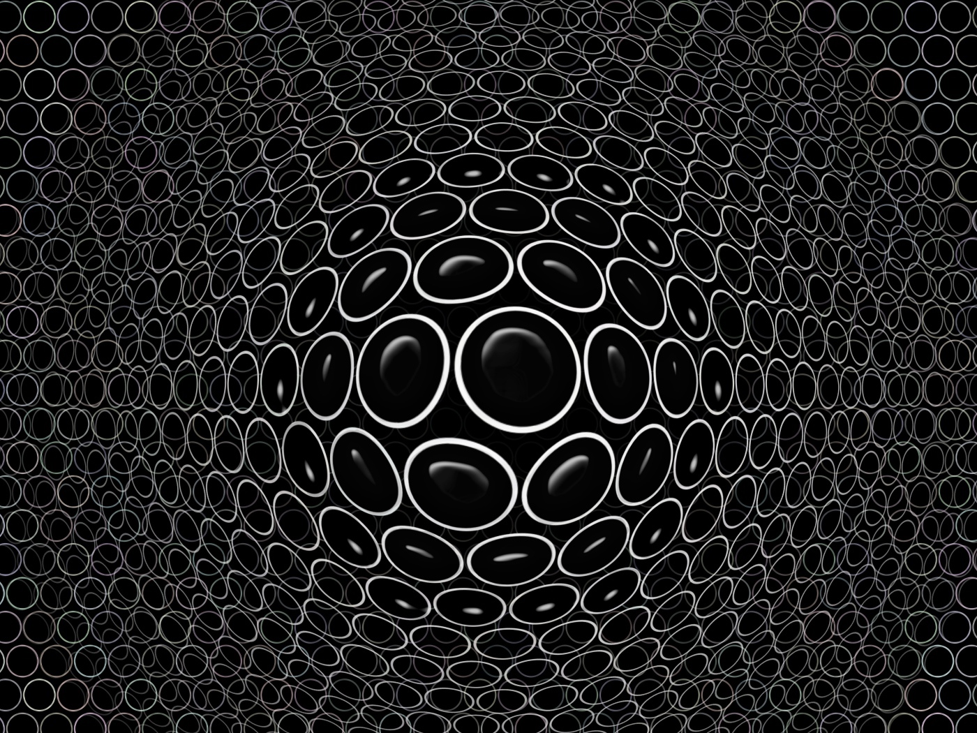 Белые круги на черном фоне 3д графика