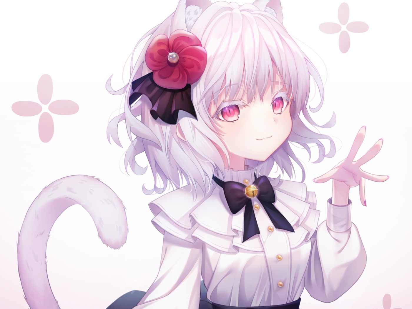 Девушка кошка аниме с цветком в волосах 