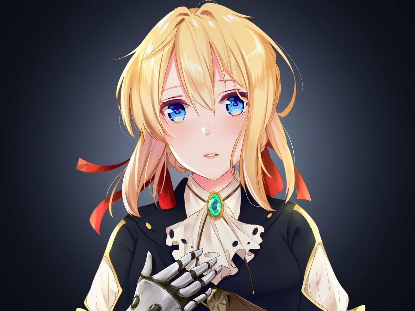 Девушка аниме Вайолет Эвергарден на сером фоне