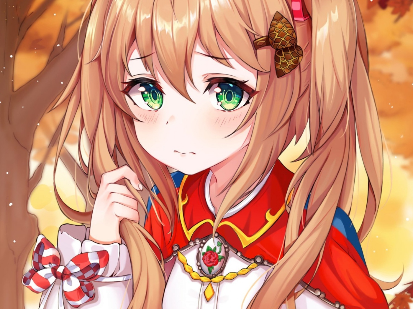 Девушка аниме с большими зелеными глазами